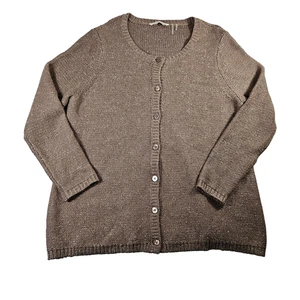 Soft Surroundings XL Brown Metallic Cashmere Wool Button Up Minimalist Cardigan - Picture 1 of 8