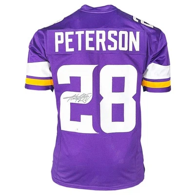 Camiseta de fútbol americano firmada por Adrian Peterson Minnesota púrpura vapor (JSA) Foto 1 de 3