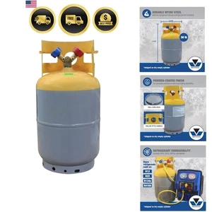 Cilindro de recuperación de refrigerante 30 lb acero aprobado por el DOT 1/4 accesorios amarillo gris - Imagen 1 de 8