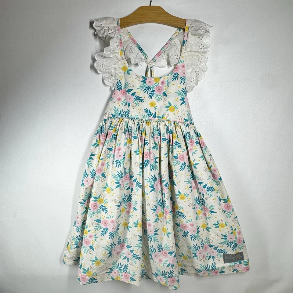 Vestido Eleanor Rose Serena Talla 7/8 Floral Caprichoso Volantes Ojales Encaje Lazo Atrás Foto 1 de 4