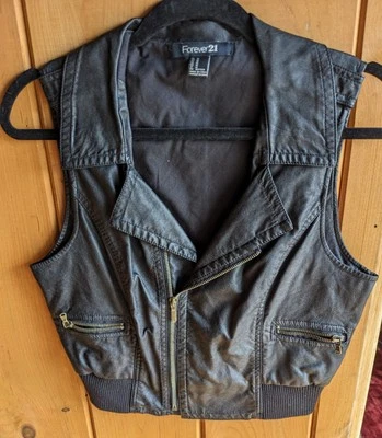 Chaleco Negro Imitación Cuero Cremallera Talla M Forever 21 Moto Motociclista Tela Forrada Bolsillos  Foto 1 de 4