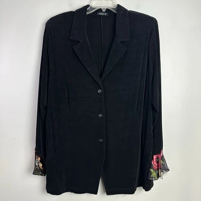 Vikki Vi Classic V Neck Liquid Knit Jacket Womens 2X Black Floral Silk NWT - Image 1 of 4