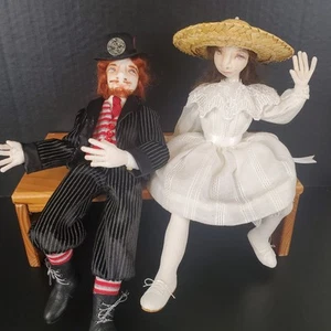 Cloth Folk Art Man And Woman Fabric Steampunk Couple Detailed Intricate Faces - Picture 1 of 15