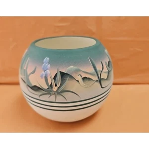 Vintage signierte New West Pottery blaue handbemalte Vase/Schale Southwest Arizona - Bild 1 von 12
