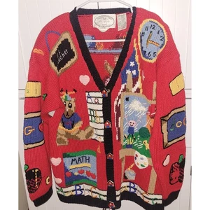 Vintage Eagles Eye Collectibles Teacher Cardigan School Theme Knit Sweater M/M - Picture 1 of 12