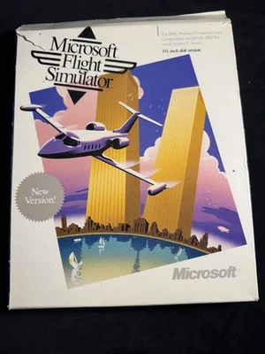 Vintage Floppy Game Microsoft Flight Simulator World Trade Center Art IBM PC - Image 1 of 4