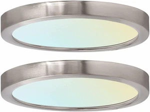 Luxrite 7 Inch LED Flush Mount 3 Color Options Dimmable Nickel 2-Pack - Picture 1 of 7