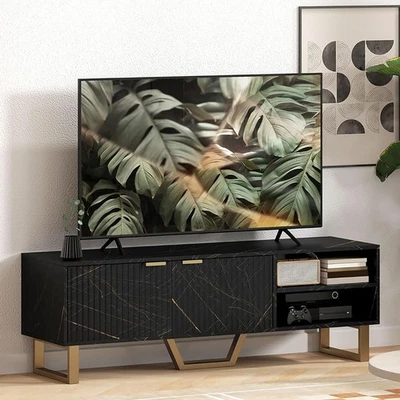 TV Unit Stand Cabinet Sideboard Freestanding Shelves Display Marble Effect - Image 1 of 4