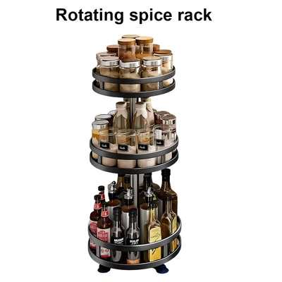 3 Tier 360° Rotating Spice Rack Rotatable Steel Kitchen Seasoning Organizer UK - Image 1 of 4