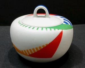 Vintage Mikasa Harlequin Primary Abstract 80s Post Modern Porcelain Sugar Bowl - Picture 1 of 8