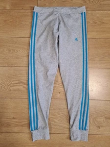 Womens Medium 12-14 Adidas Climalite Cotton Leggings Grey Blue Stripes (38) - Picture 1 of 7