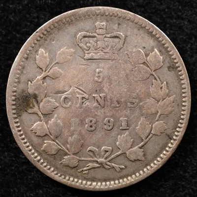 Canada 5 Cents 1891, Coin, Silver, Bent Damage, Inv#I655 - Image 1 of 2