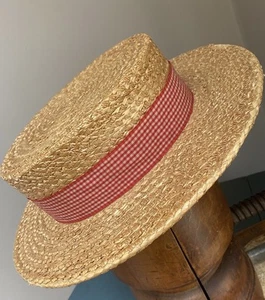 Cappello barcaiolo vintage anni 30/40 scuola ragazza/giovane Ridgmonk paglia rigida 6 1/2 - Foto 1 di 9