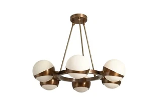 6 Light Curcle Cut Shade Globe Pendant Mid Century Brass Sputnik chandelier - Picture 1 of 7