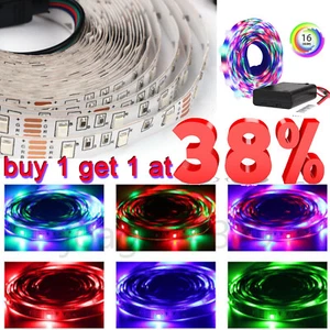 LED Strip Lights Battery Operated Dimmable RGB 2835 TV Back Lighting + Remote - Picture 1 of 13