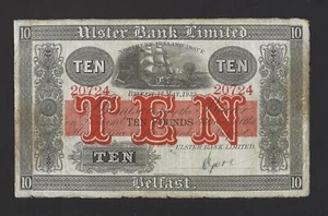 Ireland Northern Ulster Bank Limited 10 Pounds 1933 P-308 VF EXTREMELY RARE - Picture 1 of 2