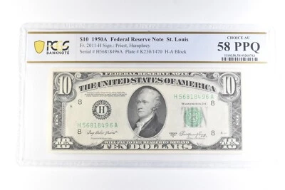 1950 A $10 St Louis MO FRN Fr#2011-H Choice AU 58 PPQ PCGS *6066 - Image 1 of 3