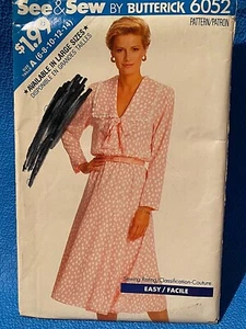 Vestido Butterick Patrón de Costura Años 80 Misses Talla 6-14 Sin Cortar 6052 - Imagen 1 de 4