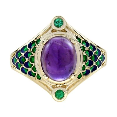 Anillo Serpiente Naka Estilo Antiguo Esmeralda Amatista Cabujón Natural Oro Amarillo 9K Foto 1 de 4