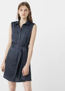 NEW MANGO (Zara Group) Satin Blue (Navy) Shirt Dress size L - Picture 1 of 4