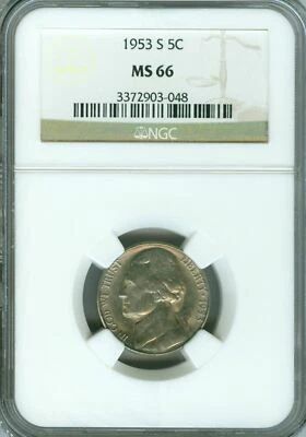 1953 S JEFFERSON NICKEL NGC MS66 PQ 2ND FINEST REGISTRY  * - Image 1 of 4