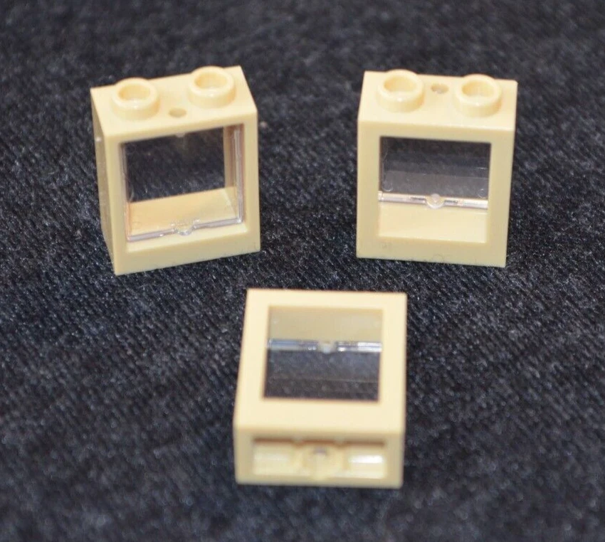 (3) 1x2x2 Tan / Sand Window w/ Clear Glass Bricks ~ NEW Lego Parts ~ - Image 1 of 1