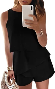 Womens Summer Jumpsuits 2025 Casual Ruffle Chiffon Sleeveless Rompers - Picture 1 of 12
