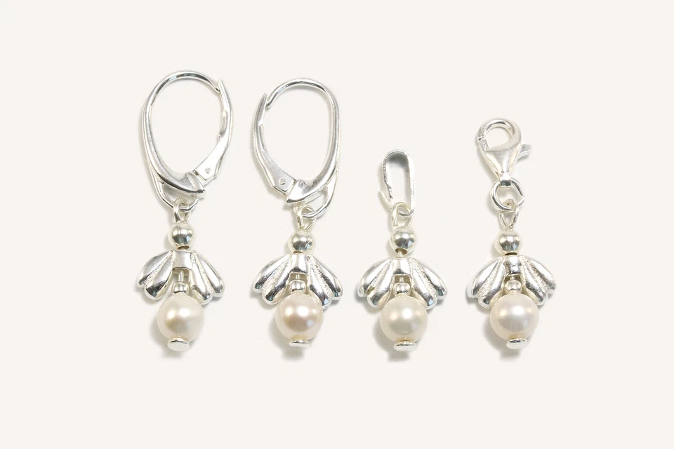 Inwaria Angelo Custode 925 Argento Ciondolo Charm Orecchini, SS591 - Immagine 1 di 1