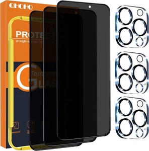 QHOHQ Privacy Screen Protector 3 pak iPhone 16 Pro 6.3in w/Camera Lens Protector - Picture 1 of 4