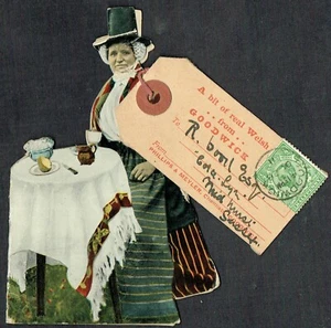 1911 Goodwick-Midhurst Enclosed Souvenir Photos Welsh Lady Parcel Tag - Picture 1 of 2