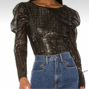 House of Harlow 1960 X Revolve Chiara sequins blouse noir gold size XL - Picture 1 of 10