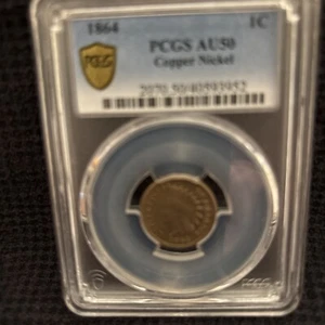 1864 Indian Cent Copper Nickel AU50 PCGS - Picture 1 of 2
