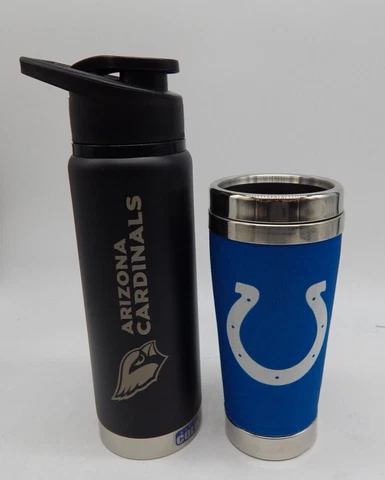 Lot of 2 Arizona Cardinals Colts  Stainless Steel Tumbler Mug Cup Hot Cold Cover