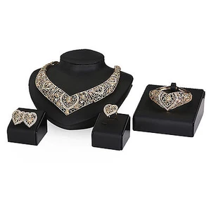 Love Heart Elegant Gold Plated Jewelry Necklace Earring Bracelet Set - Picture 1 of 3
