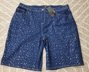 BOLD ELEMENTS X ALLY BROOKE WOMENS DENIM STUDDED EMBELLISHED SHORTS SIZE 24 NWT - Picture 1 of 6