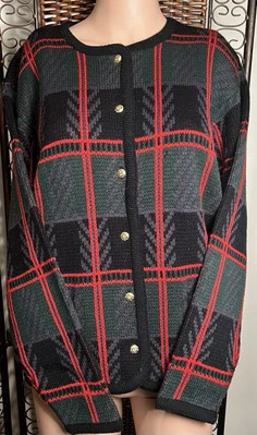 Suéter para mujer Liz Baker (Petite L) negro rojo púrpura verde chaqueta abotonada acrílico Foto 1 de 4