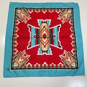 Vintage Southwest Turquoise Red Geometric Bandana RN16463 USA Made 22" - Picture 1 of 6