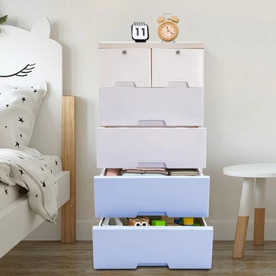 Cómoda alta organizadora cajones de plástico tocador armario de almacenamiento 5 cajones Foto 1 de 4