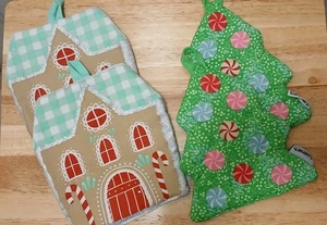 Cuisinart Topflappen Weihnachtsbaum Lebkuchenhaus Neu ohne Etikett 4er Set - Bild 1 von 9