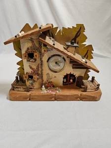 Vintage Large Wooden Swiss House Wall Hanging Clock Made In Germany 12x9 *As Is* - Picture 1 of 20