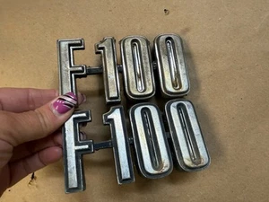 73-77 Ford Truck F100 Metal Fender Emblems Pair OEM 1973-1977 - Picture 1 of 4