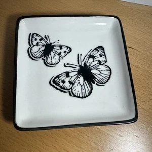 Retro Landhausstil Schmetterling schwarz & weiß Keramik Schmuck Schale kleines Tablett - Bild 1 von 6