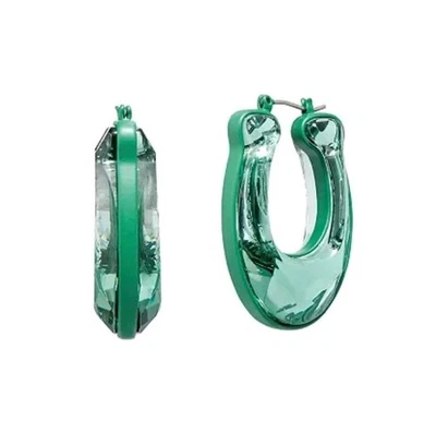 Coach Signature Logo C Huggie Hoop Earrings Crystal Green  - Image 1 of 4