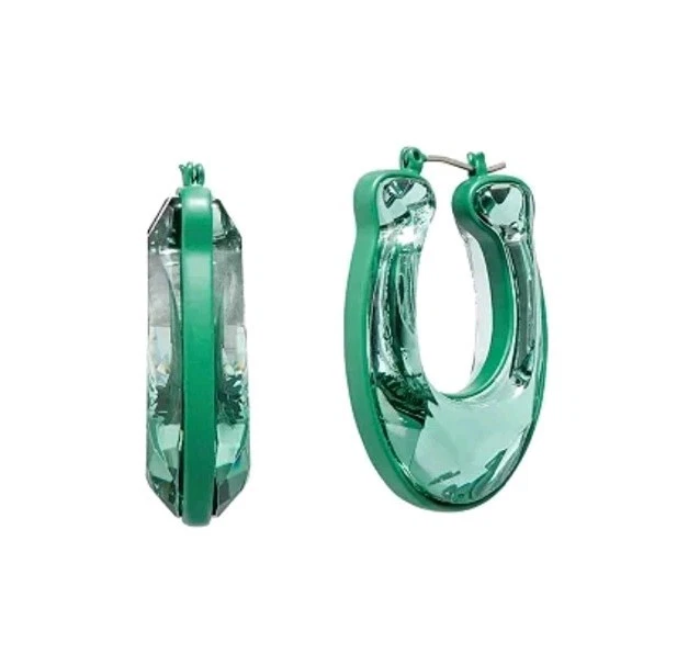 Pendientes de aro Coach Signature Logo C Huggie verde cristal  Foto 1 de 4