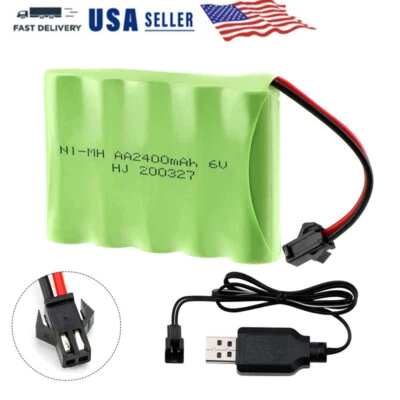 6V 2400mAh Ni-MH Battery Pack w/SM-2P 2Pin Plug and USB Charger Cable for RC Car - Image 1 of 4