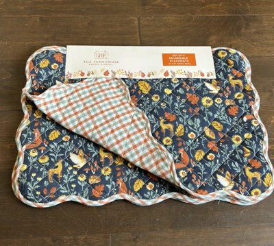 Rachel Ashwell Quilted Placemats set Of 4 New Fox Fall Autumn Sunflowers - Image 1 of 4