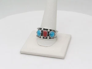 Handgefertigter Ring Indianer Navajo Sterlingsilber & mehrere Steine Größe 13,5 - Bild 1 von 8