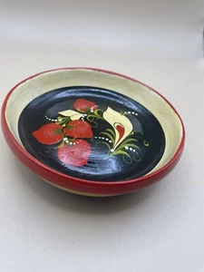 Hand Painted Lacquer Wooden Floral Trinket Dish Table Decor Folk Art 5” X 1.25” - Picture 1 of 6