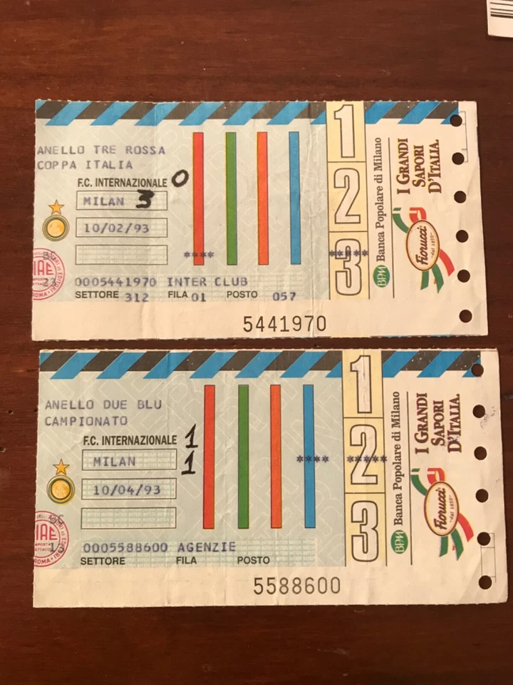 Inter - Milan 92/93 campionato e coppa Italia 2 biglietti  - Immagine 1 di 1