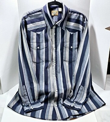 Moda Tech Mens Western Shirt Pearl Snaps 2XLT Blue Stripe Rockabilly Cowboy - Image 1 of 4